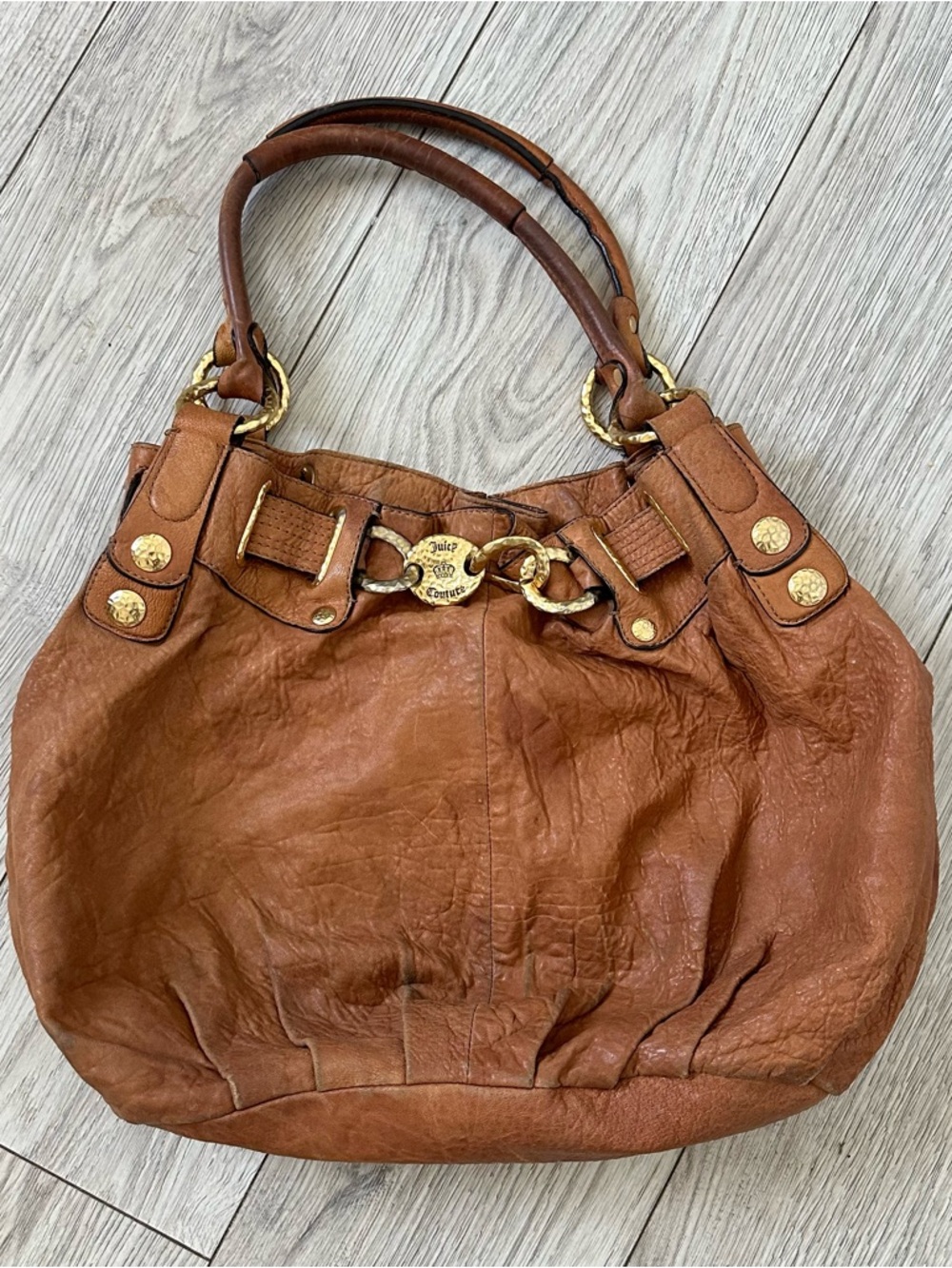 Vintage Juicy Couture Brown Leather Shoulder Purse Hobo Bag Satchel